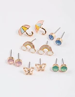 Kids Butterfly Rainbow Stud Earrings 6-Pack