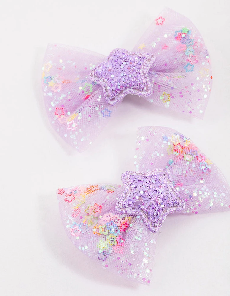 Kids Purple Star Bow Clips Pack