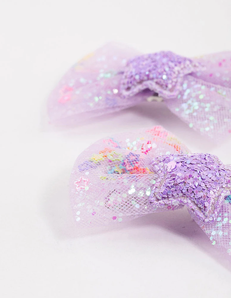 Kids Purple Star Bow Clips Pack