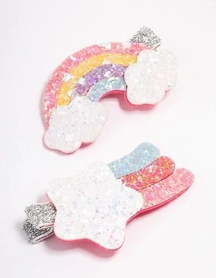 Kids Fabric Glitter Rainbow Hair Snaps Pack