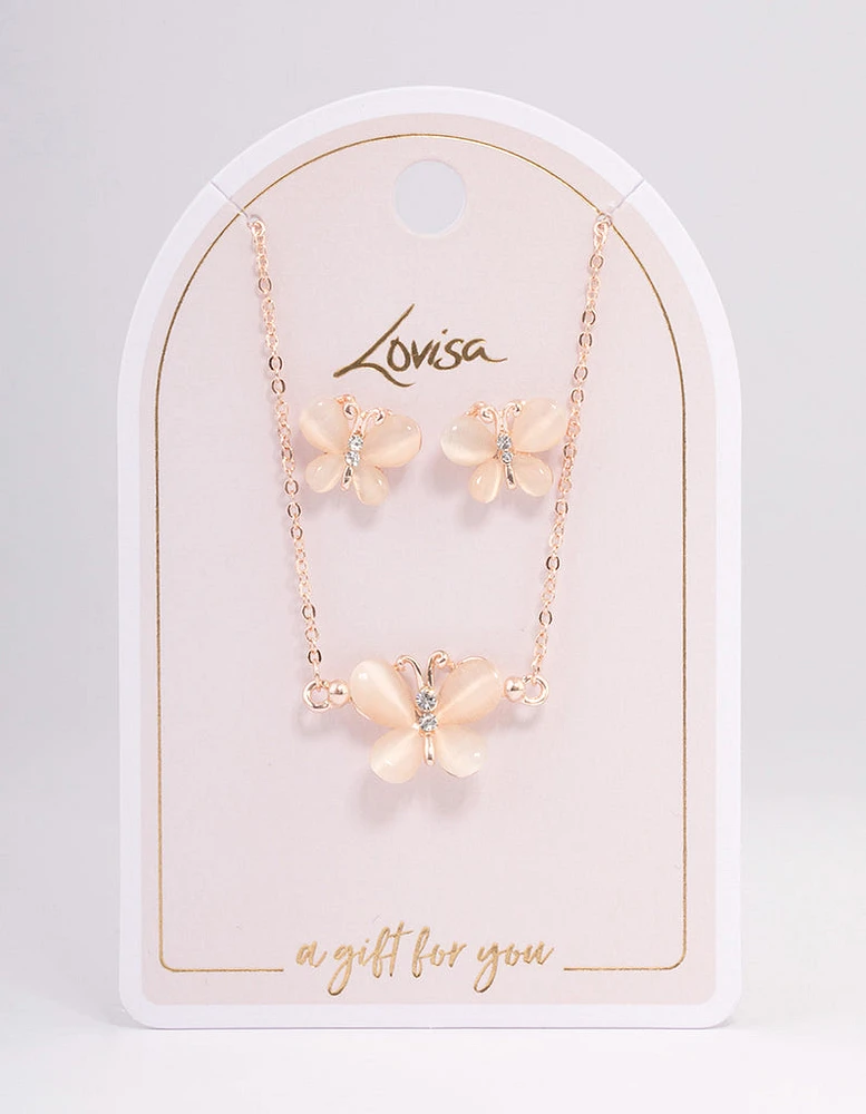 Rose Gold Cateye Butterfly Jewellery Set