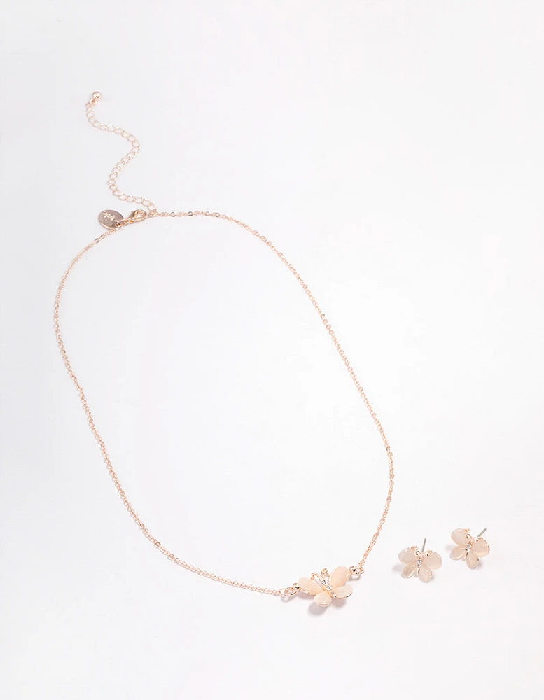 Rose Gold Cateye Butterfly Jewellery Set