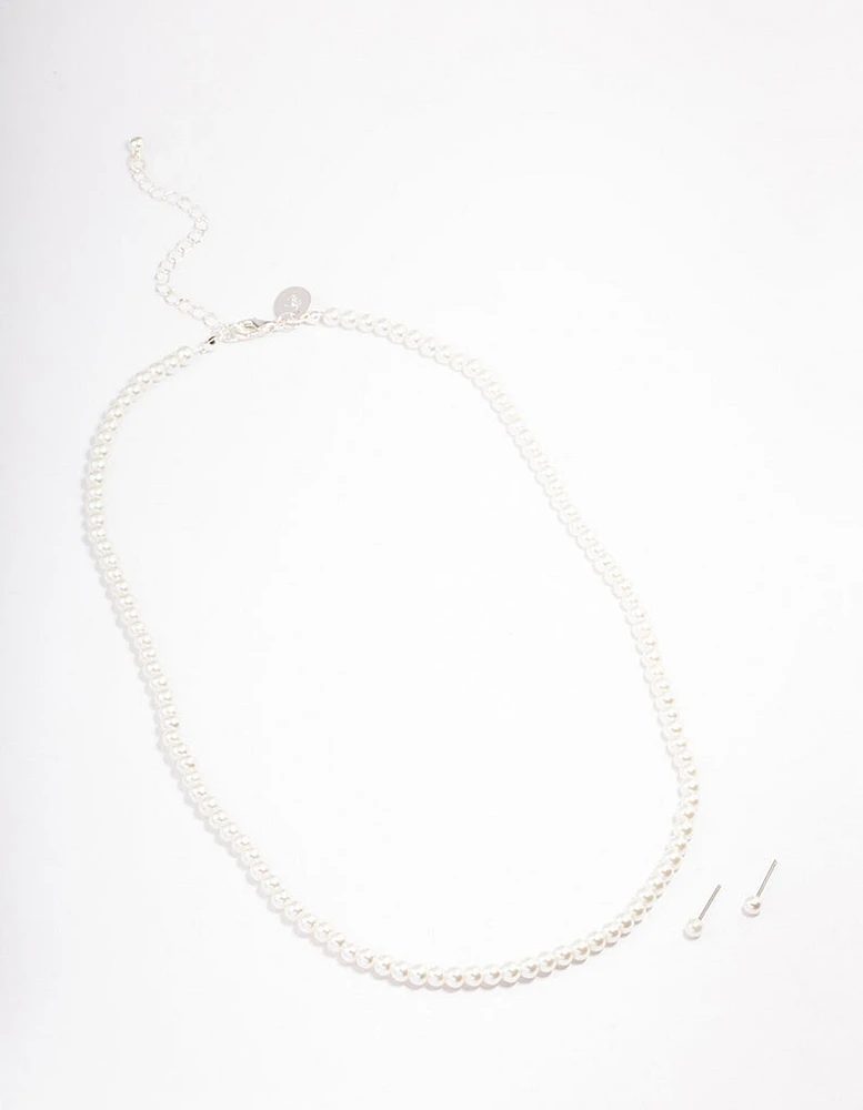 Silver Basic Pearl Strand Jewellery Set