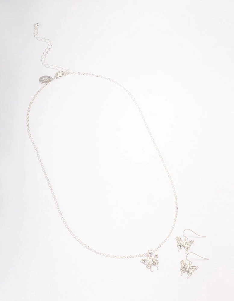 Silver Pave Butterfly Jewellery Set