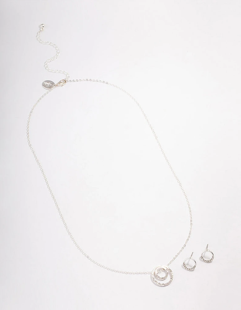 Silver Double Open Circle Jewellery Set