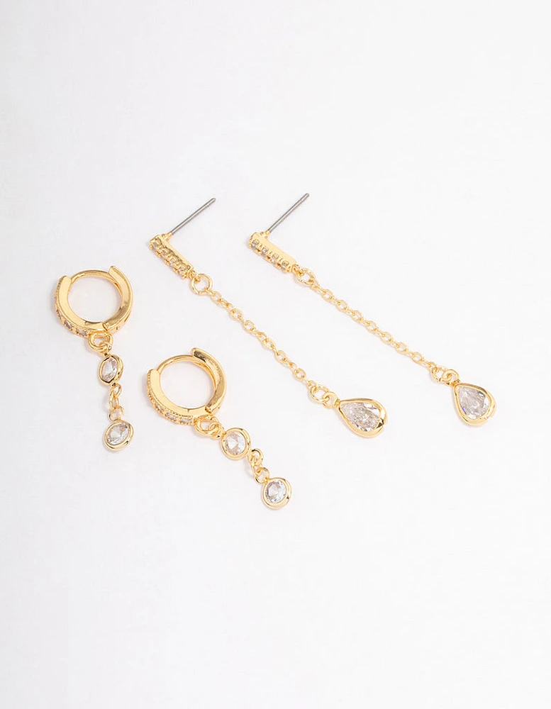 Gold Plated Round & Pearl Cubic Zirconia Earrings Pack