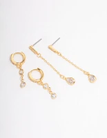 Gold Plated Round & Pearl Cubic Zirconia Earrings Pack