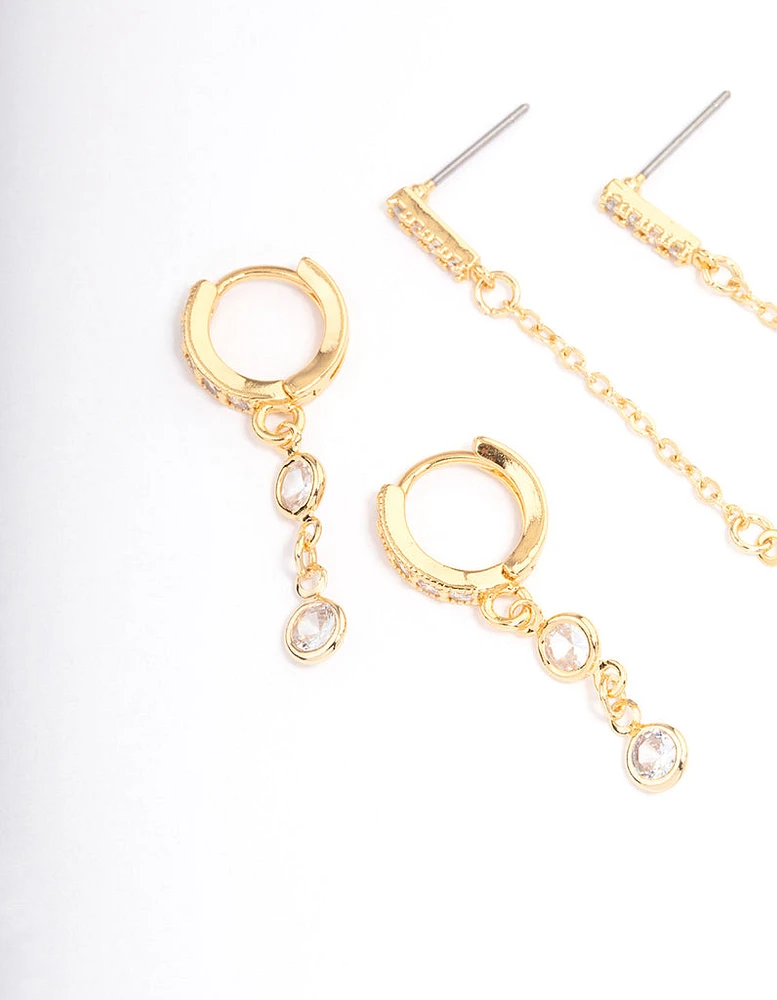 Gold Plated Round & Pearl Cubic Zirconia Earrings Pack