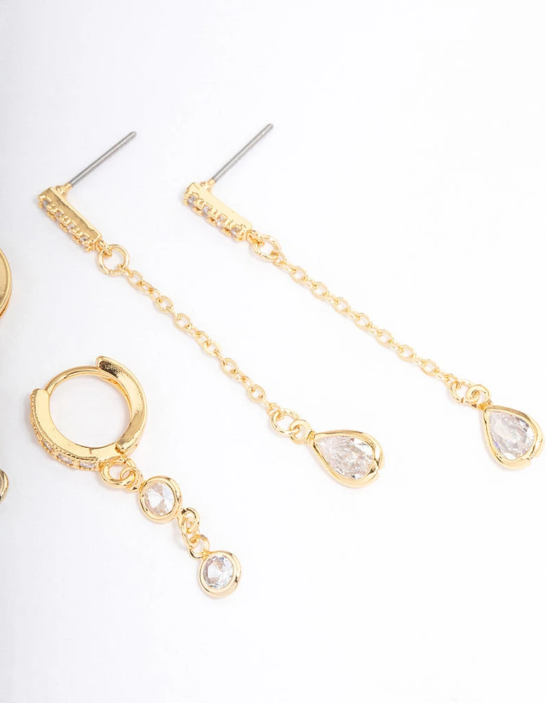 Gold Plated Round & Pearl Cubic Zirconia Earrings Pack