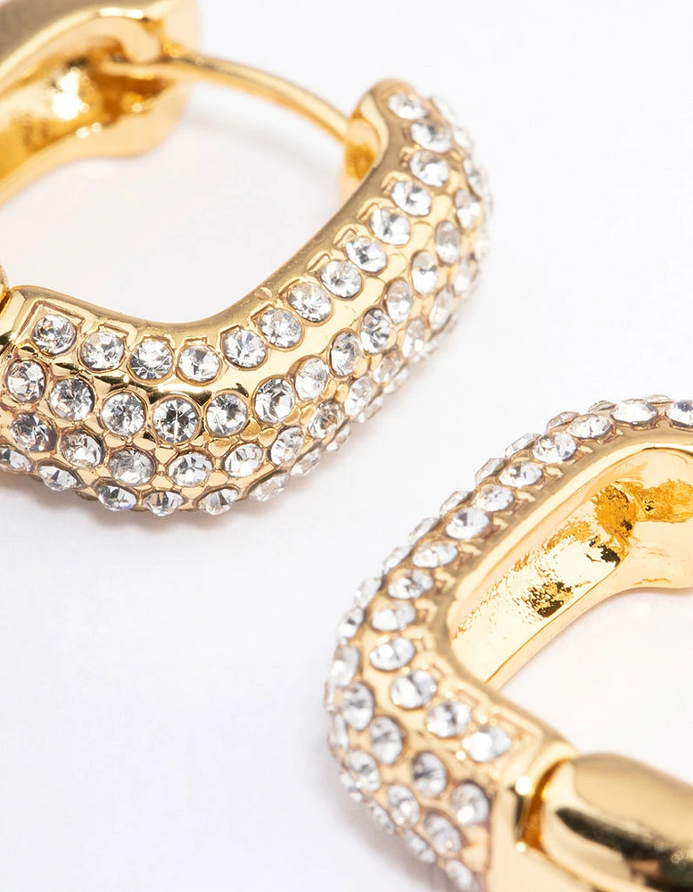 Gold Plated Square Pave Hoop Earrings