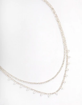 Silver Plated Diamante Double Layer Choker