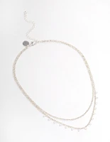 Silver Plated Diamante Double Layer Choker