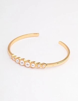 Gold Plated Graduated Pearl Cuff Bangle