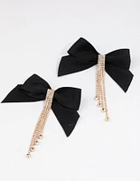 Gold Diamante Statement Bow Drop Earrings