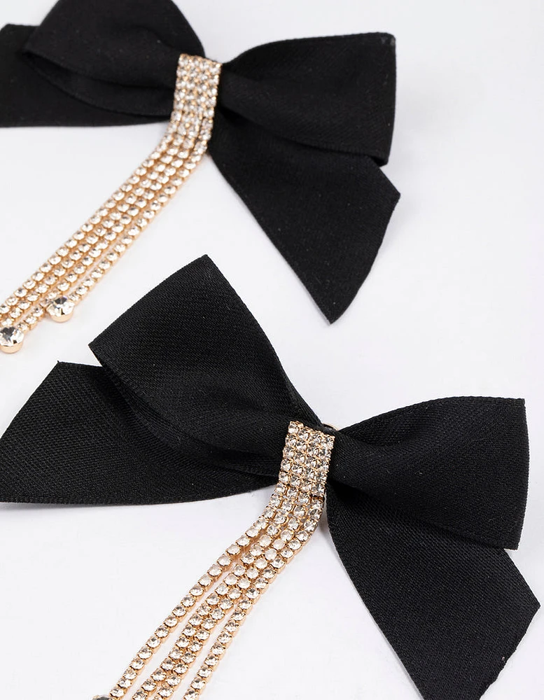 Gold Diamante Statement Bow Drop Earrings