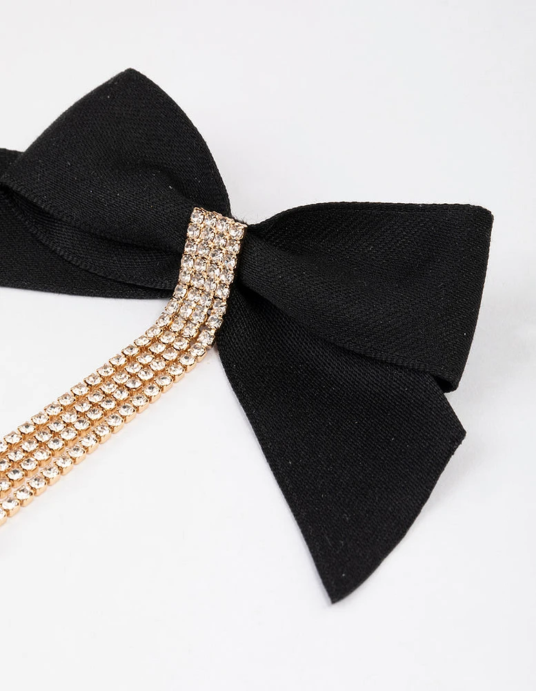 Gold Diamante Statement Bow Drop Earrings