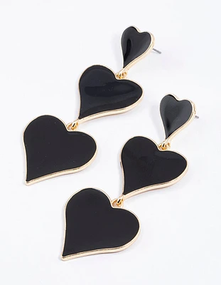 Gold Graduated Triple Heart Drop Earrings