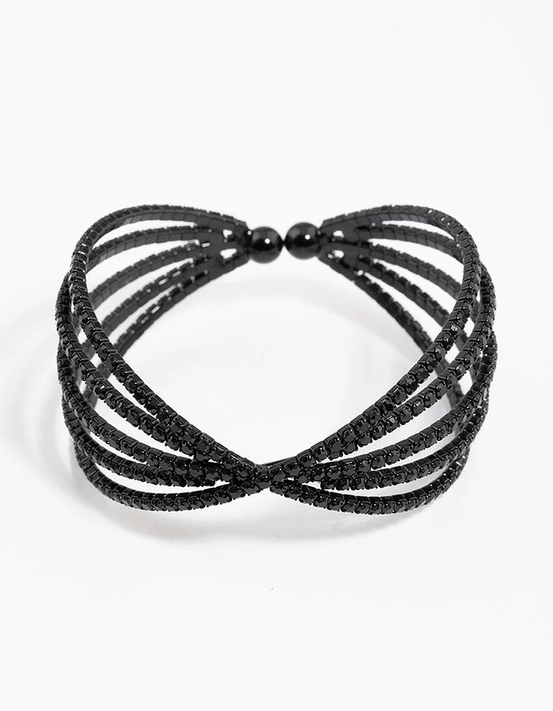 Coated Black Triple Row Criss Cross Cuff Bangle