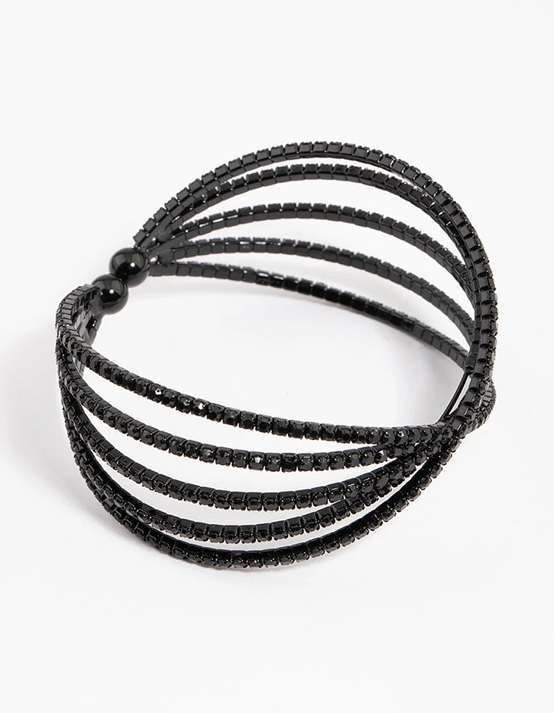 Coated Black Triple Row Criss Cross Cuff Bangle