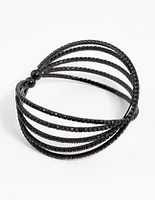 Coated Black Triple Row Criss Cross Cuff Bangle