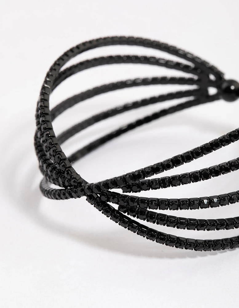 Coated Black Triple Row Criss Cross Cuff Bangle