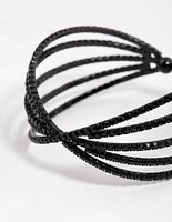 Coated Black Triple Row Criss Cross Cuff Bangle