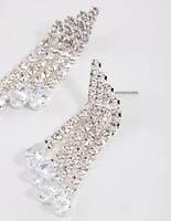 Silver Cubic Zirconia Four Row Tassel Stone Drop Earrings