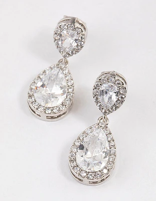 Rhodium Cubic Zirconia Angelina Drop Earrings