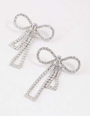 Silver Cubic Zirconia Statement Bow Drop Earrings