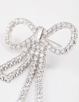 Rhodium Cubic Zirconia Statement Bow Drop Earrings