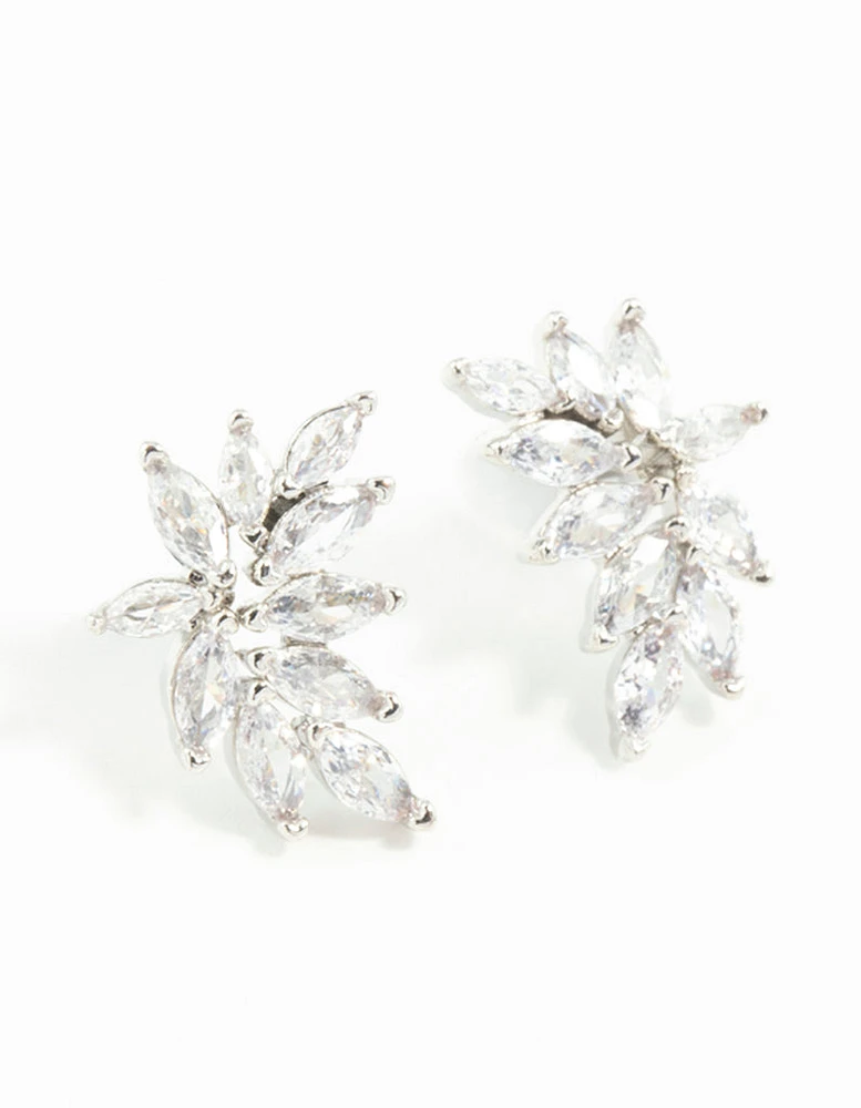 Silver Cubic Zirconia Navette Mini Stud Earrings