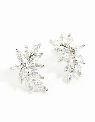 Silver Cubic Zirconia Navette Mini Stud Earrings