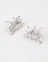 Rhodium Cubic Zirconia Navette Mini Stud Earrings