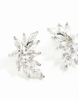 Silver Cubic Zirconia Navette Mini Stud Earrings