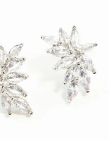 Silver Cubic Zirconia Navette Mini Stud Earrings