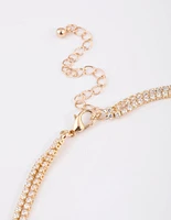 Gold Cubic Zirconia Double Row Split Y-Shaped Necklace