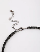 Gunmetal Cubic Zirconia Round Cup Chain Earring & Necklace Set