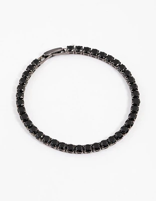 Gunmetal Cubic Zirconia Round Cup Chain Bracelet