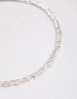 Silver Cubic Zirconia Small Baguette Toggle Tennis Bracelet