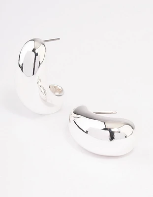 Silver Plated Small Bold Wide Hoop Earrings