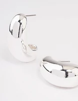 Silver Plated Small Bold Wide Hoop Earrings