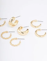 Gold Plated Smooth Chunky Hoop Earrings 4-Pack