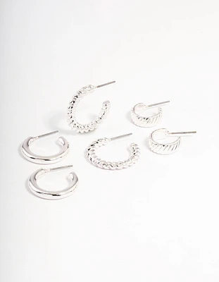 Silver Plated Twisted & Plain Hoop Earrings Pack