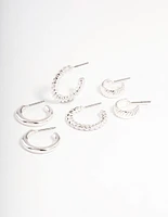 Silver Plated Twisted & Plain Hoop Earrings Pack