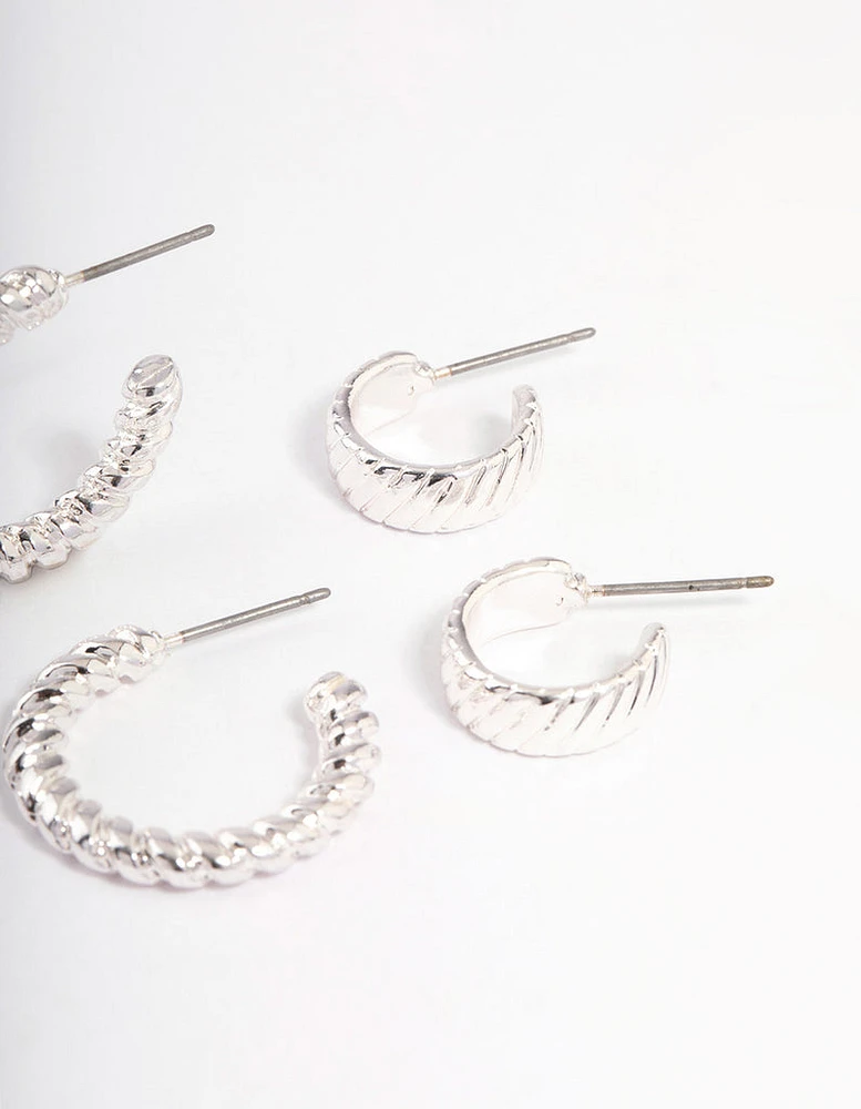 Silver Plated Twisted & Plain Hoop Earrings Pack