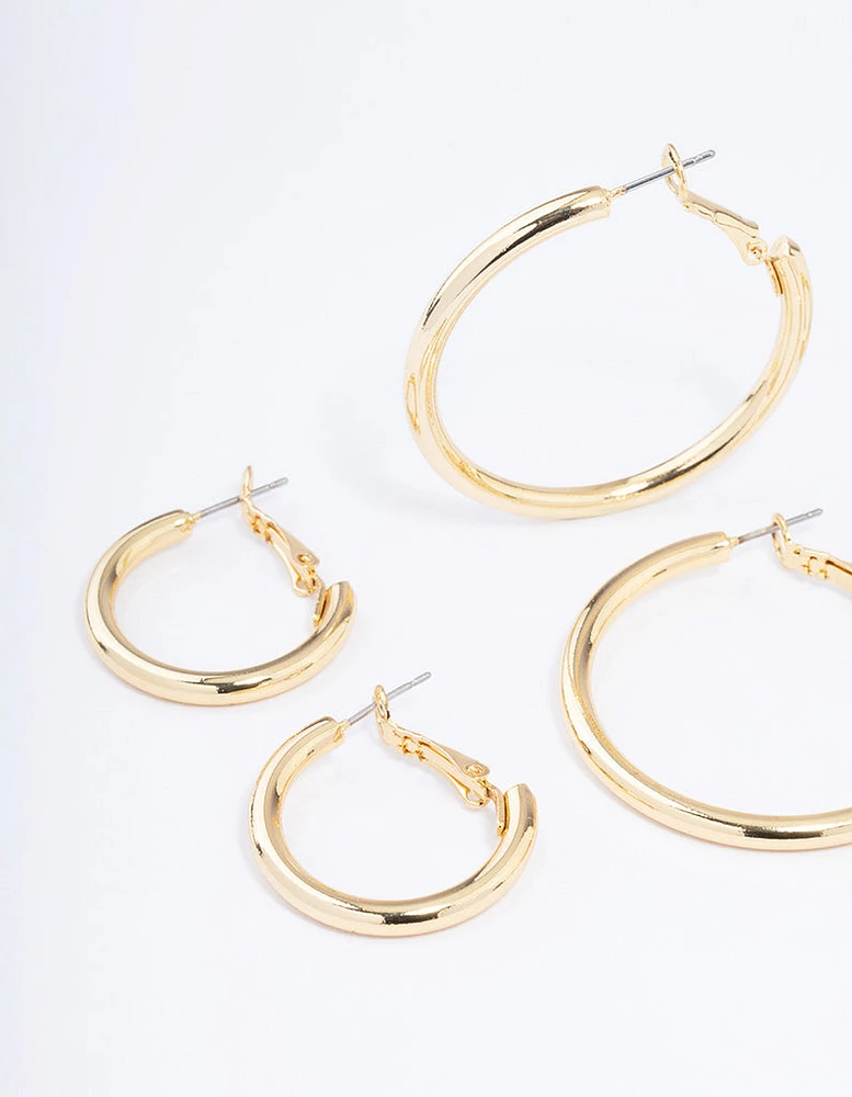 Gold Plated Basic Thick Hoop Earrings Pack