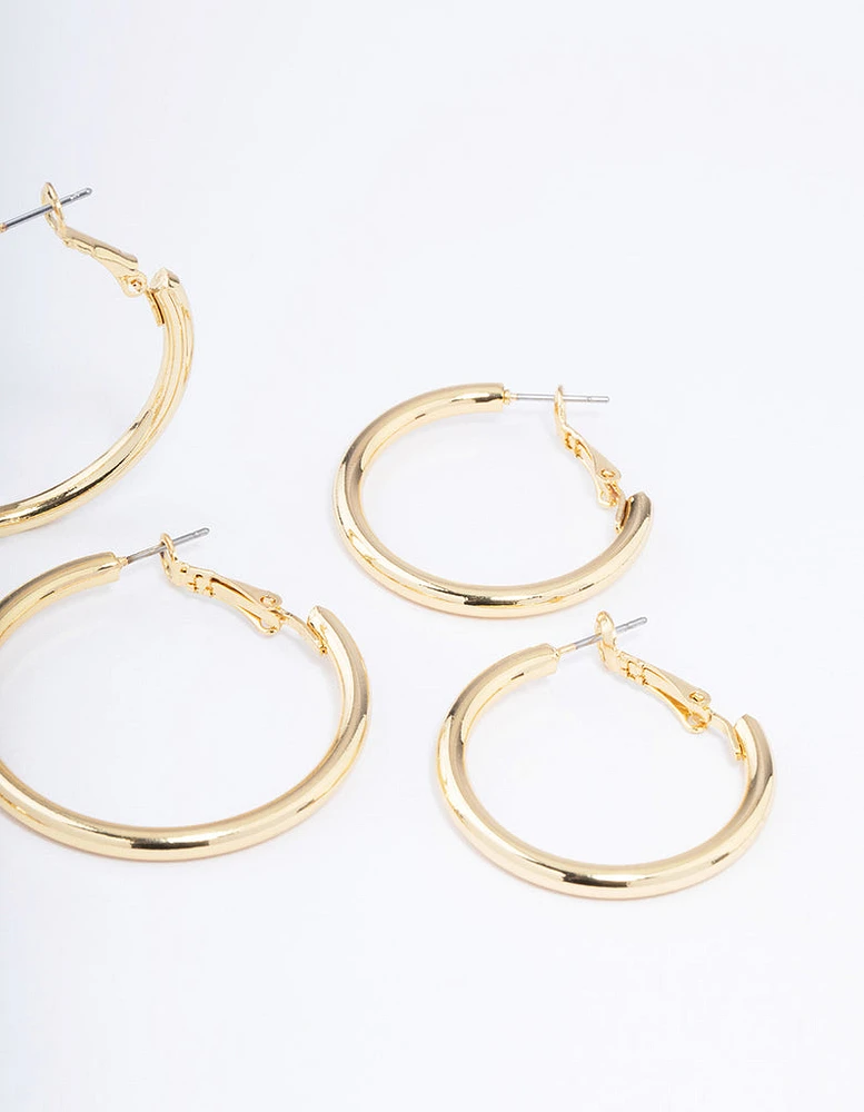 Gold Plated Basic Thick Hoop Earrings Pack