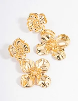 Gold Plated Double Gradual Flower Drop Earrings