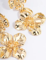 Gold Plated Double Gradual Flower Drop Earrings