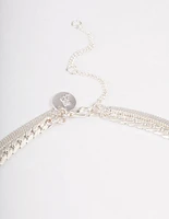 Silver Plated Herringbone & Snake Chain Multi Row Necklace